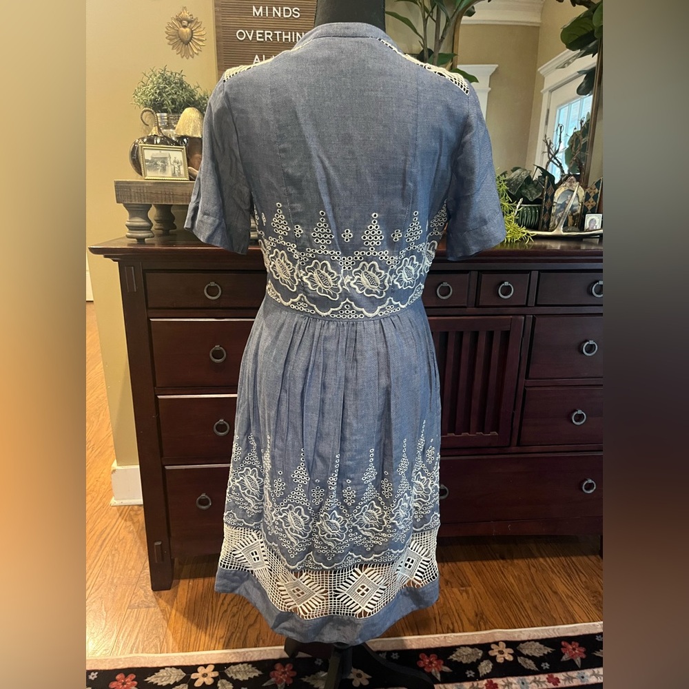 Anthropologie Moulinette Soeurs Blue and White Embroidered Waters Midi Dress Sz4 - Picture 5 of 10